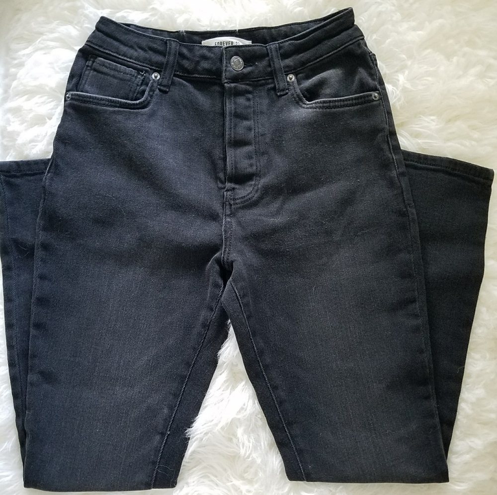 Forever 21 High Rise Washed Black Jeans
